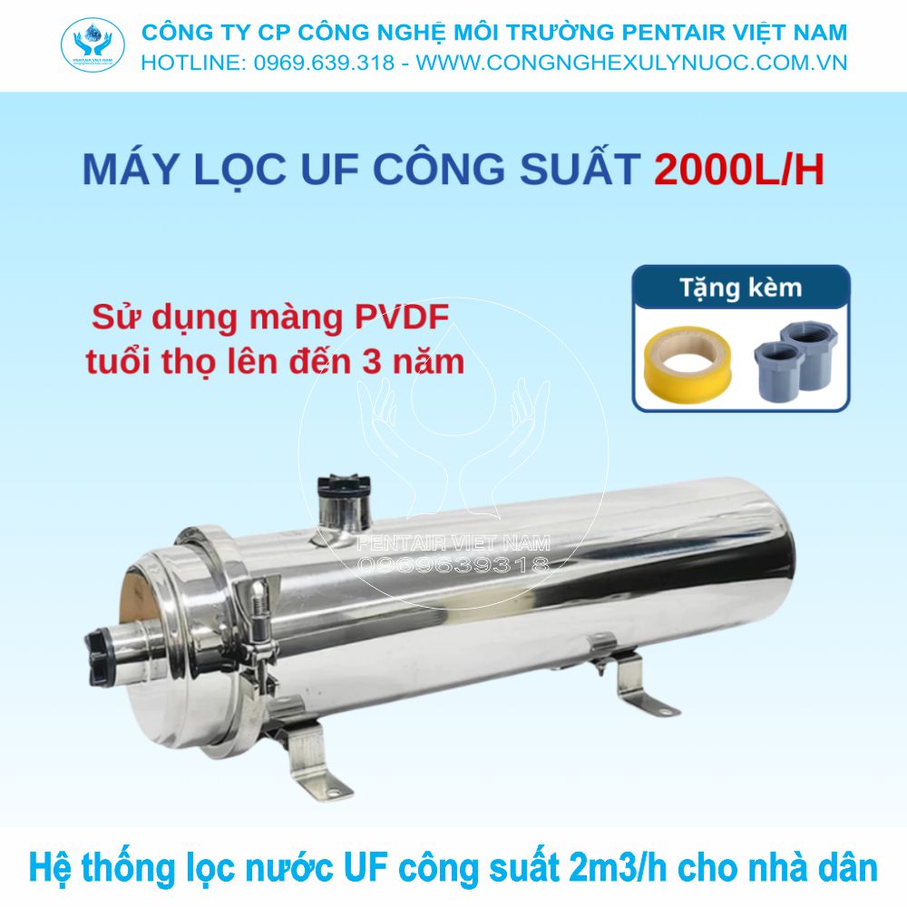 Hệ thống lọc nước UF 2m3/h – Giải pháp lọc tổng đầu nguồn cho biệt thự, nhà phố