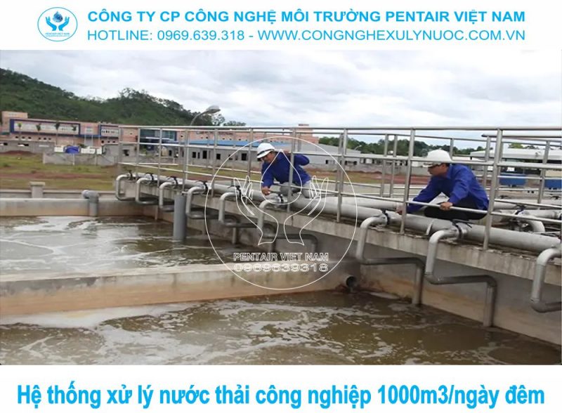 Sơ đồ công nghệ và lắp đặt hệ thống xử lý nước thải công nghiệp tập trung, công suất $1000 m^{3}$/ngày đêm, đạt chuẩn xả thải cột A cho nhà máy sản xuất quy mô vừa và lớn.