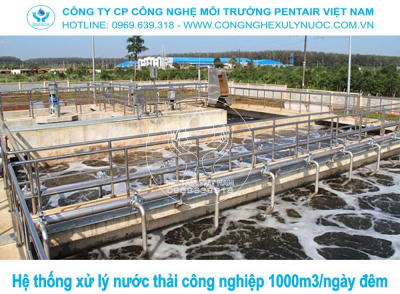 Mô hình hệ thống xử lý nước thải công nghiệp công suất 1000m3/ngày đêm đạt chuẩn QCVN do luật sư môi trường tư vấn.