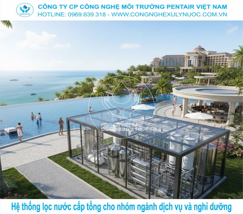 Hệ thống lọc nước đầu nguồn cho khách sạn và resort giúp nước trong sạch đạt chuẩn