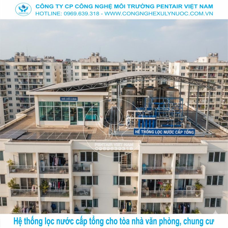 Sơ đồ lắp đặt hệ thống lọc nước cấp tổng tòa nhà văn phòng hiện đại