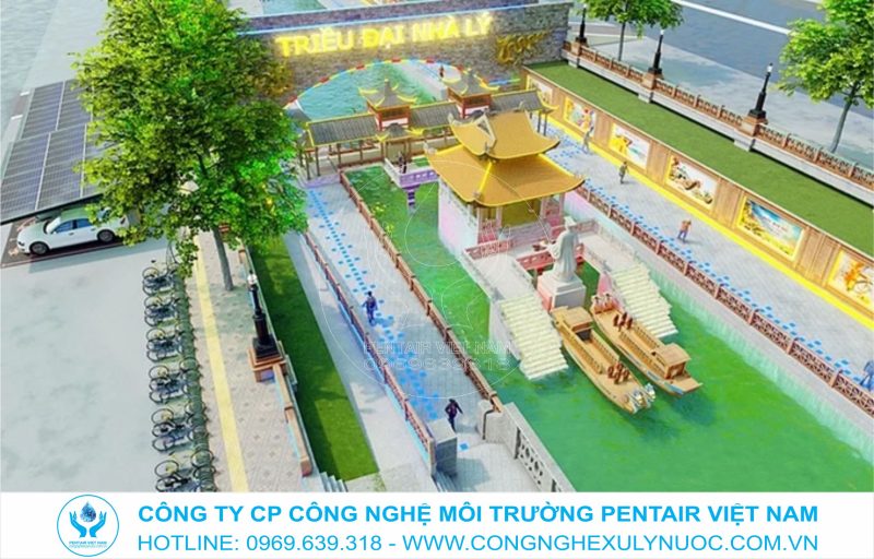 Hình ảnh phối cảnh 3D sông Tô Lịch sau khi cải tạo với dòng nước trong xanh, hai bên bờ là công viên cây xanh, tượng đài lịch sử và các công trình kiến trúc văn hóa truyền thống do JVE đề xuất.