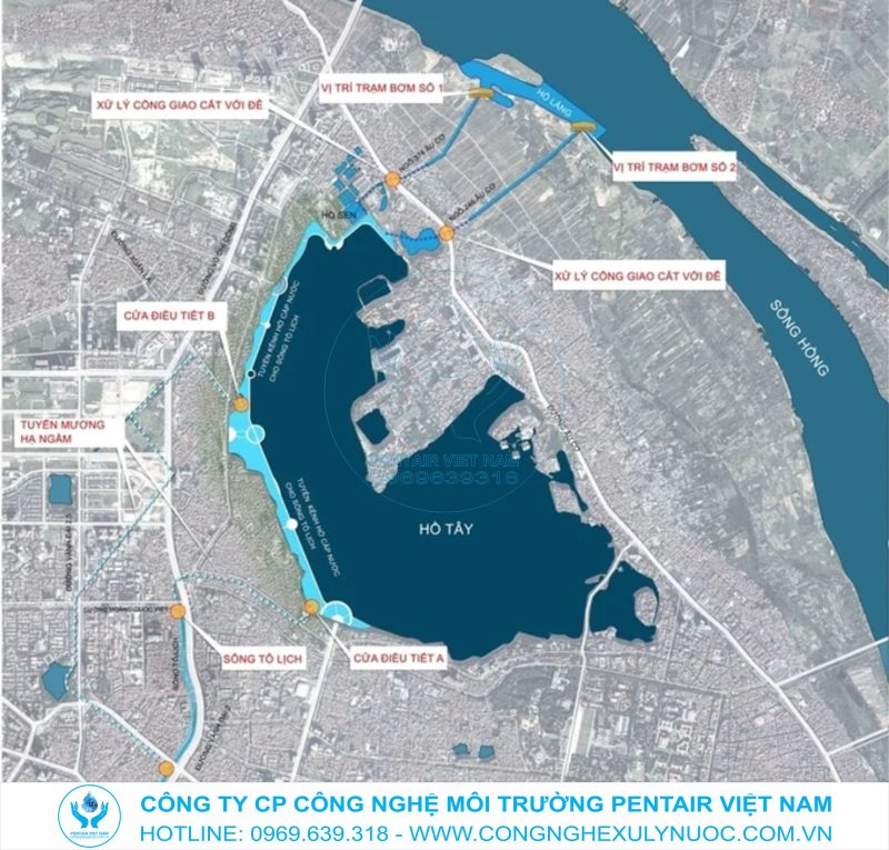 Bản đồ quy hoạch và mô hình đề xuất cải tạo sông Tô Lịch của Viện Khoa học Thủy lợi Việt Nam.