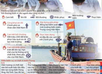 Ảnh chụp từ trên cao toàn cảnh vùng biển ven bờ và khu công nghiệp Formosa Hà Tĩnh trong thời điểm xảy ra sự cố môi trường.