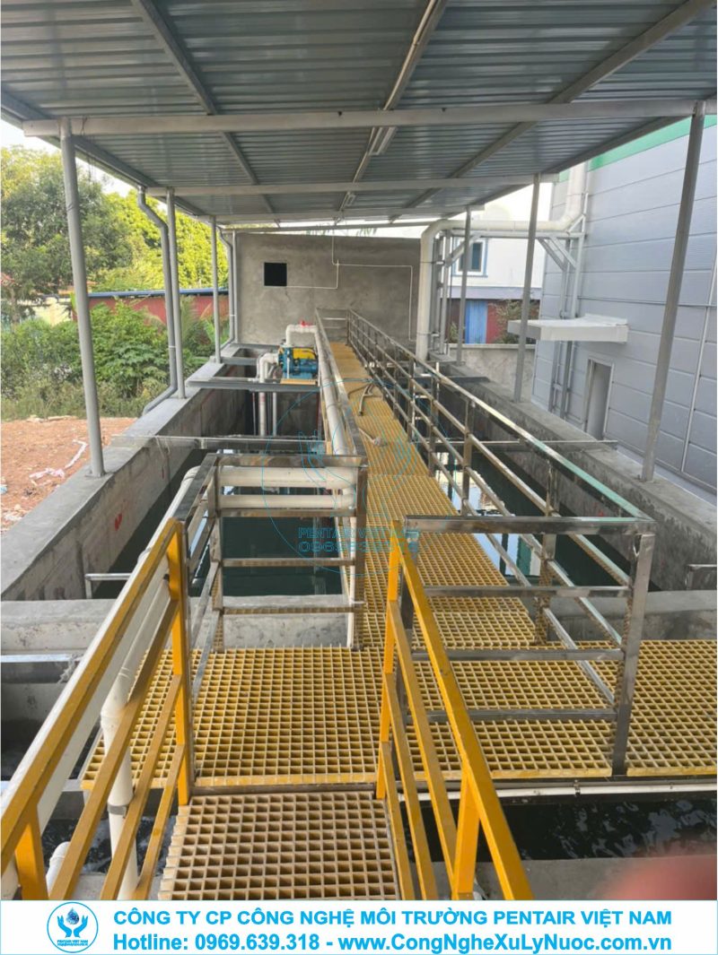 Cụm bể phản ứng hóa lý và bể lắng hệ thống xử lý nước thải xi mạ 200m3 tại Thái Nguyên.