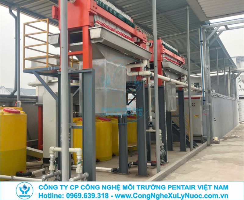 Máy ép bùn khung bản Plate and Frame Filter Press công suất phù hợp hệ thống xử lý nước thải xi mạ 200m3 ngày đêm tại Thái Nguyên.