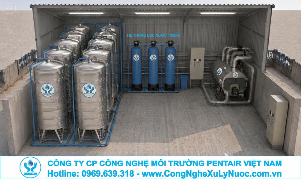 Hệ thống xử lý nước cấp và làm mềm cho xưởng giặt là công nghiệp".